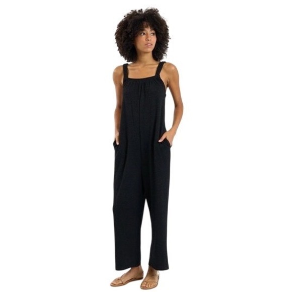 Sundays by We Are Sundays Pants - Sundays by We Are Sundays Black Textured Crepe Wide Leg Jumpsuit Small Relaxed